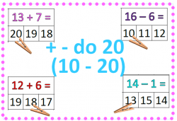 + - do 20 ve druhé desítce - kolíčkové karty