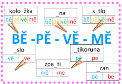 Bě, pě, vě, mě - kolíčkové karty