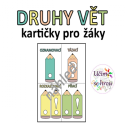 Druhy vět - pastelky - karty pro žáky 