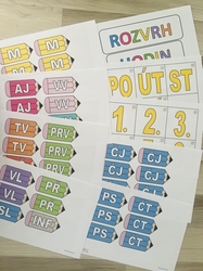 Rozvrh hodin na zeď - TUŽKY, PASTELKY