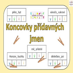  Koncovky přídavných jmen- kolíčkové karty