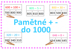 + -  do 1000 pamětné počítání