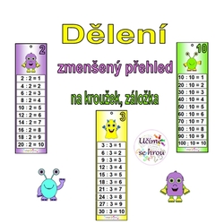 Dělení - přehled pro žáky, záložky - příšerky