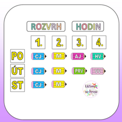 Rozvrh hodin na zeď - TUŽKY, PASTELKY
