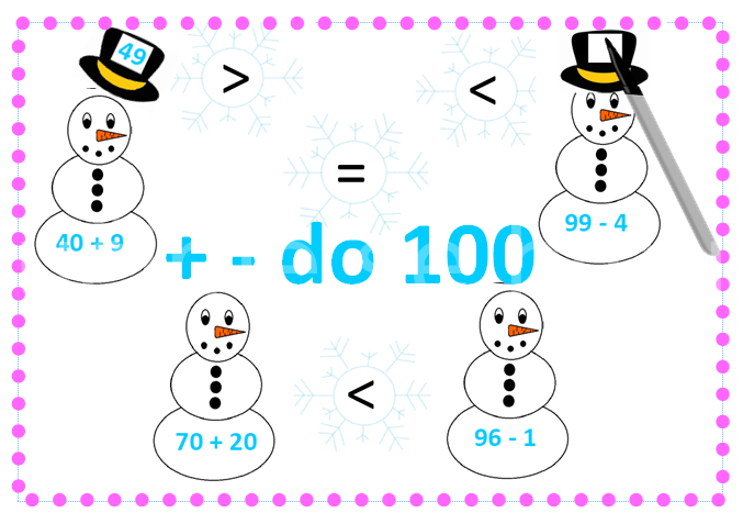 Sčítání a odčítání do 100 , porovnávání - Sněhuláci