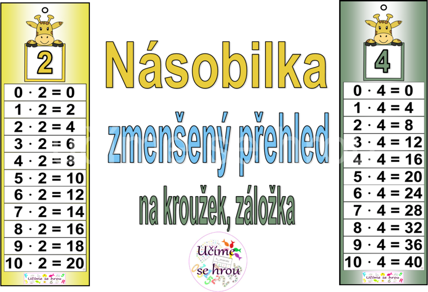 Násobilka - přehled pro žáky, záložky - žirafy